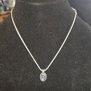 Liz Claiborne Silver Necklace with Blue Oval Pendant